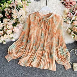 Tie-dye Bow-detail Pleated Top