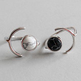 925 Sterling Silver Stoned Ring Black - One Size