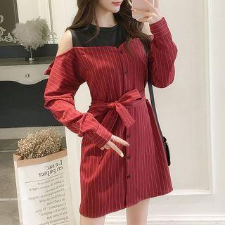 Mock Two-piece Striped Long-sleeve Dress