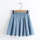 Lace Hem Mini A-line Denim Skirt