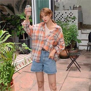 Boxy Cotton Plaid Shirt