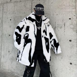 Abstract Print Fluffy Zip Jacket