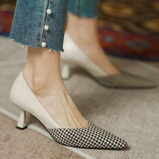 Low Heel Houndstooth Panel Pumps