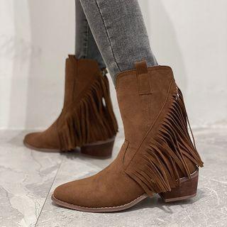 Low Heel Fringed Ankle Boots