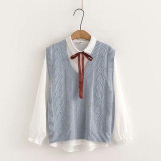Set: Tie-neck Shirt + Sweater Vest