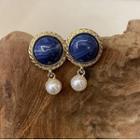 Resin Faux Pearl Dangle Earring 1 Pair - Gold & Blue & White - One Size