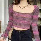 Square-neck Striped Knit Top Purple - One Size