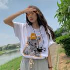 Elbow-sleeve Graphic Print Top