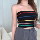 Striped Strapless Cropped Knit Top As Shown In Figure - One Size