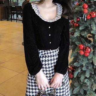 Long-sleeve Midi A-line Velvet Dress / Top