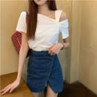 Short-sleeve Plain Twisted Cutout T-shirt