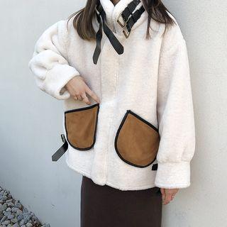 Belt-detail Zip Coat Beige - One Size