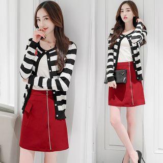 Embroidery Striped Cardigan