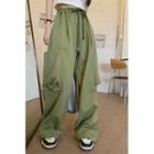 Plain High-waist Loose-fit Cargo Pants Army Green - One Size