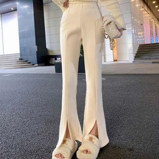 High Waist Slit-hem Bootcut Pants / Wide Leg Pants