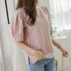 Puff-sleeve Slit-side Tweed Top