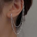 Stud Earring With Ear Cuff 1 Pc - With Earring Back - Silver - One Size