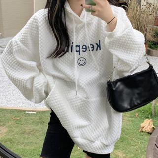 Lettering Embroidered Textured Hoodie