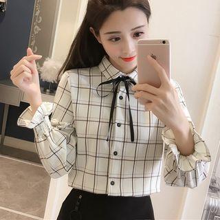 Tie-neck Windowpane Check Shirt