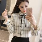 Tie-neck Windowpane Check Shirt