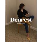 U-neck Drop-shoulder Knit Top Navy Blue - One Size