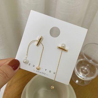Faux Pearl Alloy Dangle Earring 1 Pair - 925 - Silver Needle - Gold - One Size