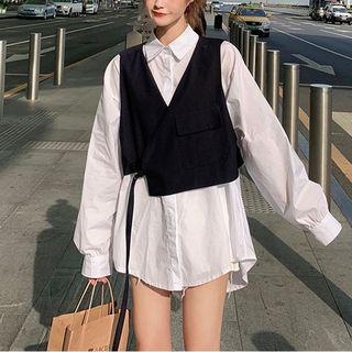 Lantern-sleeve Shirt / V-neck Vest