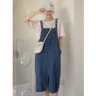 Front-slit Denim Overall Dress