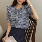 Frilled-collar Tie-neck Gingham Blouse