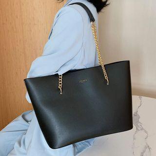 Faux Leather Chain Tote Bag