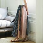 Print Panel Midi A-line Skirt Blue & Almond - One Size