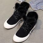 Furry Trim Lace-up High Top Sneakers