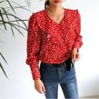 Frilled-detail Floral Print Blouse Red - One Size