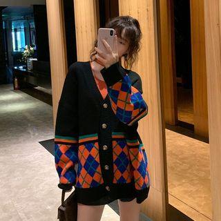 Argyle Knit Cardigan Black - One Size