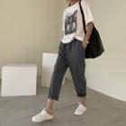 Band-waist Baggy Pants Charcoal Gray - One Size