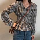 Plaid Tunic Blouse As Shown In Figure - One Size