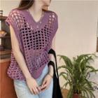 Sleeveless Loose Knit Top Purple - One Size