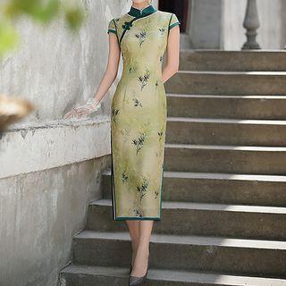 Cap Sleeve Embroidered Qipao Dress