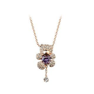 Fashion Plated Rose Gold Bear Necklace With Purple Austrian Element Crystal
