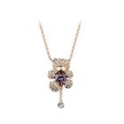 Fashion Plated Rose Gold Bear Necklace With Purple Austrian Element Crystal