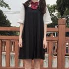 A-line Jumper Dress / Bow Tie Short-sleeve Shirt