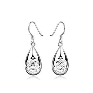 Fashion Simple Carved Water Drop Earrings Silver - One Size