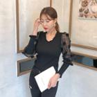 See-through Puff-sleeve Knit Top