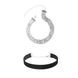 Rhinestone Choker / Flannel Choker / Fringed Earring