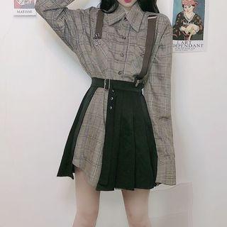 Long-sleeve Plaid Shirt Dress / A-line Skirt