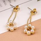 Faux Pearl Chained Dangle Earring 1 Pair - Stud Earrings - White Faux Pearl - Gold - One Size