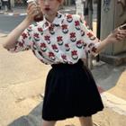 Floral Short-sleeve Shirt / Pleated A-line Skirt
