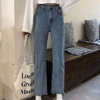 High-waist Plain Fray Trim Ankle-length Pants