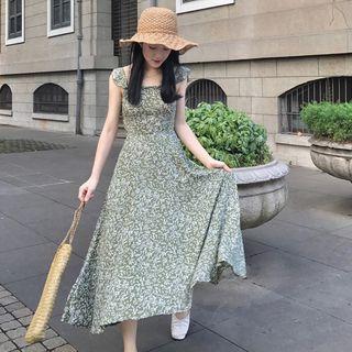 Cut Out Back Printed A-line Midi Dress