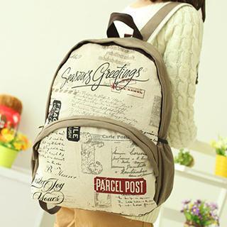 Lettering Printed Canvas Backpack